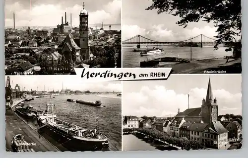 4150 KREFELD - UERDINGEN, Hafen, Rheinbrücke, Blick über die Stadt, St. Peter Kirche