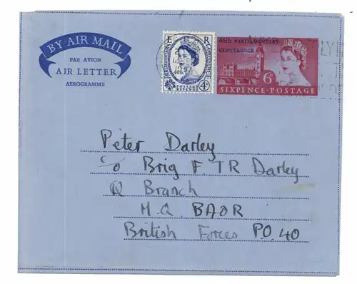 UK - 1957, air letter LF9 FDC, 46th Parliamentary Conference