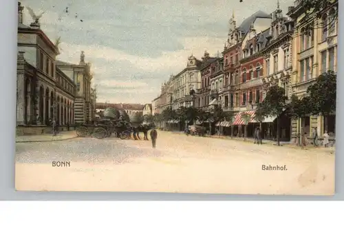 5300 BONN, Bahnhof und Strassenpartie, Droschken, 1903, Verlag Knackstedt & Näther
