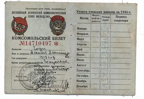 AUSWEIS der KPdSU, 1946, Kommunistische Partei Russland