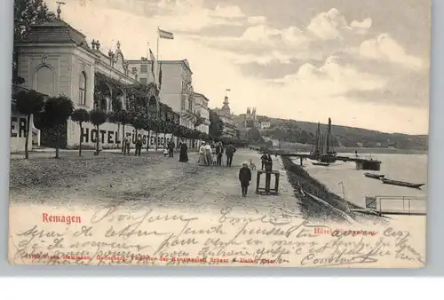 5480 REMAGEN, Partie vor Hotel Fürstenberg, Schiffsanleger, belebte Szene, 1905