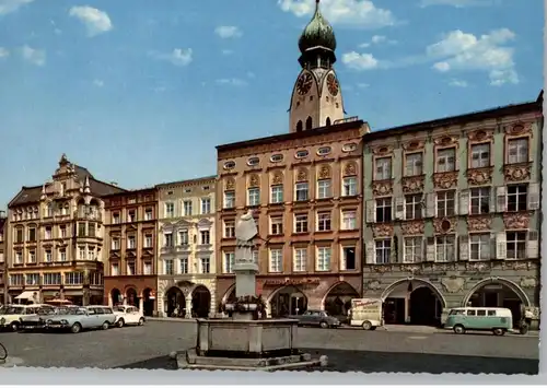 8200 ROSENHEIM, Max-Josef-Platz, Nepomukbrunnen, Oldtimer FORD, VW - Bus