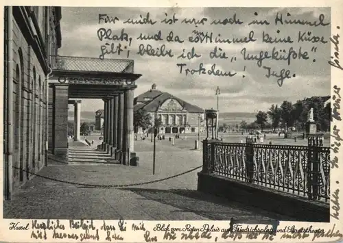 3500 KASSEL, Blick vom Roten Palais auf Friedrichsplatz und Staatstheater, Verlag Hansmann, 1949