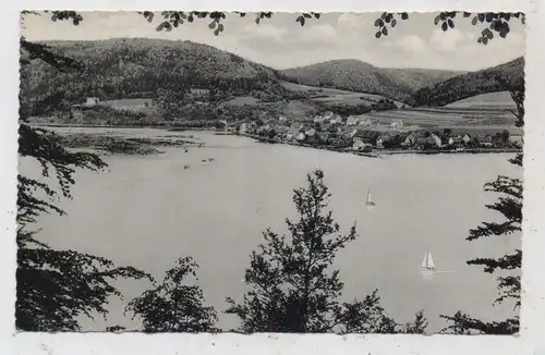 3546 VÖHL - HERZHAUSEN am Edersee, Blick über Dorf und See, 1954