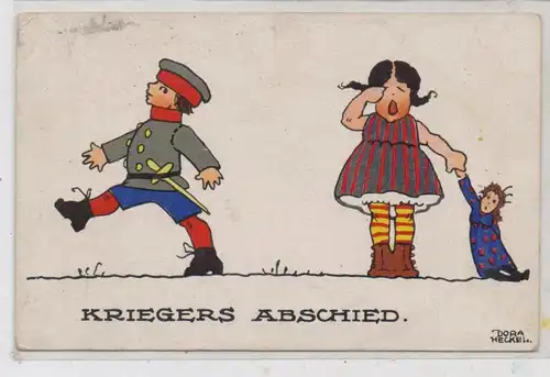 KINDER - "Kriegers Abschied", Künstler-Karte Dora Heckel, 1916