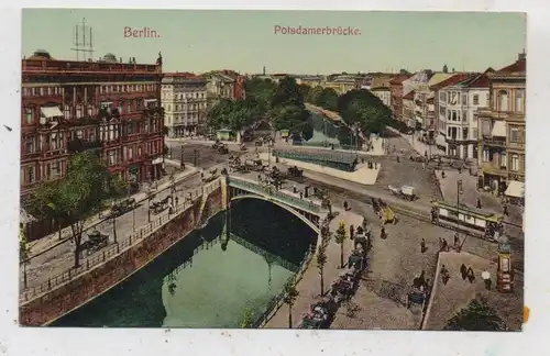 1000 BERLIN - TIERGARTEN, Potsdamerbrücke 1906, belebte Szene, Strassenbahnen, Droschken, Verlag Schumann