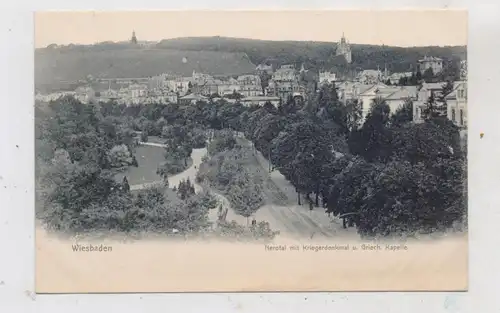 6200 WIESBADEN, Nerotal, Kriegerdenkmal und Griech. Kapelle,, Verlag Boogaart, ca. 1905