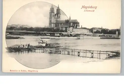 0-3000 MAGDEBURG, Elbansicht, Im Vordergrund Elbfähre, ca. 1905
