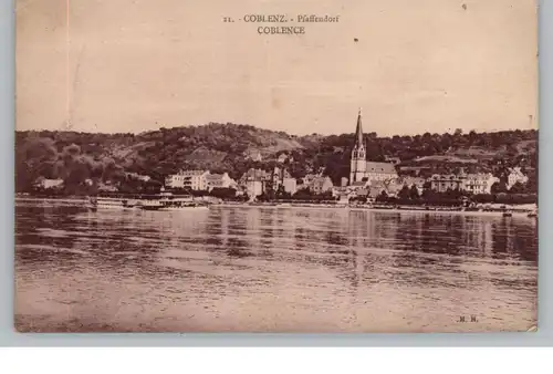 5400 KOBLENZ - PFAFFENDORF, Blick über den Rhein Rheindampfer, 20er Jahre