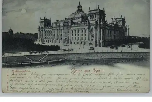 1000 BERLIN - TIERGARTEN, Reichstagsgebäude, ca. 1900, Mondscheinkarte, kl. Druckstelle