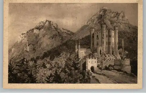 8959 SCHWANGAU - HOHENSCHWANGAU, Schloß Hohenschwangau und Schloß Neuschwanstein, Künstler-Karte