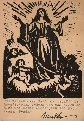 RELIGION / CHRISTENTUM - MADONNA, Holzschnitt von Franz Reinhardt, 1948