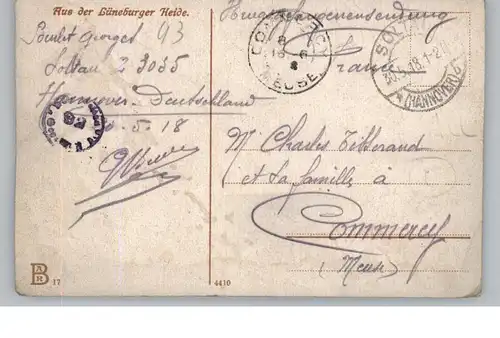 3040 SOLTAU, Partie in der Lüneburger Heide, Kriegsgefangenenpost 1918 nach Frankreich