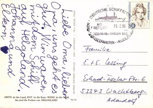 2192 HELGOLAND, Grüsse aus...., Schiffspost MS FIRST LADY