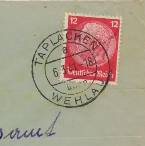 OSTPREUSSEN - TAPLACKEN / TALPAKI (Wehlau), Postgeschichte, Tagesstempel 1941