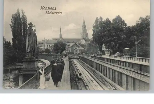 7750 KONSTANZ, Rheinbrücke, belebte Szene, 1906, Trenkler