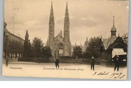 6200 WIESBADEN, Louisenplatz mit kath. Kirche, 1904, Verlag Borek