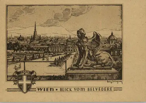 A 1000  WIEN, Blick vom Belvedere, Künstler-Karte Heinz Wagner