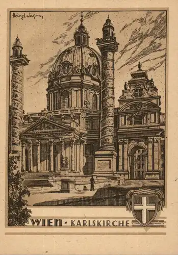 A 1000  WIEN, Karlskirche, Künstler-Karte Heinz Wagner