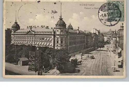 7750 KONSTANZ, Postamt und Markt, 1913