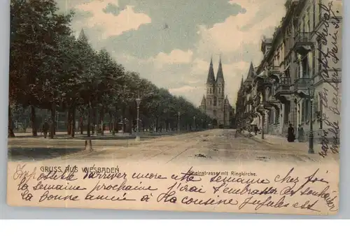 6200 WIESBADEN, Rheinstrasse mit Ringkirche, 1903, Verlag Boogaart