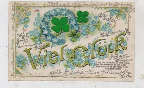 GLÜCKWUNSCH - VIEL GLÜCK, Prägekarte mit  Kleeblättern