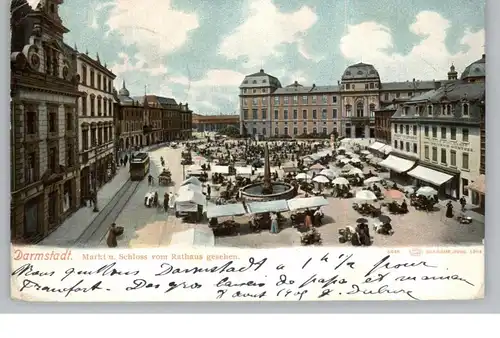 6100 DARMSTADT, Markt vor dem Schloß, Strassenbahn, Bahnpost, kl. Druckstelle