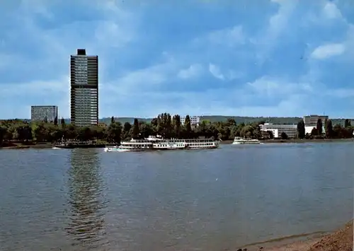 5300 BONN - GRONAU, Bundeshaus und Abgeordnetenhaus von der Rheinseite, KD-Dampfer
