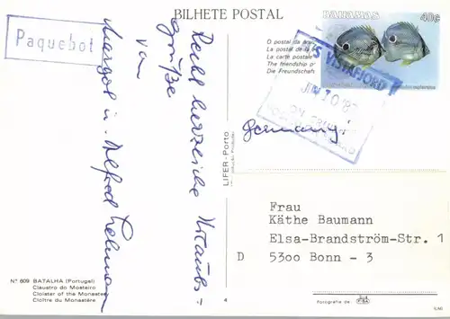 BAHAMAS - Paquebot / Schiffspost Vistafjord 1987