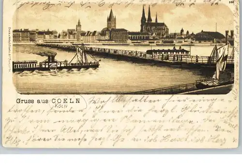 BINNENSCHIFFE - RHEIN, Frachtsegler "MAINZ" vor der kölner Schiffsbrücke, Druckstelle, 1900