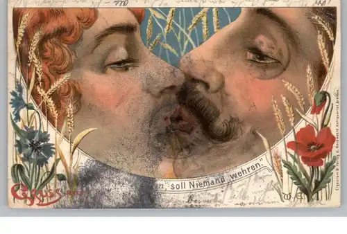 PAARE - Lithographie 1898, Ein Kuss in Ehren soll Niemand wehren