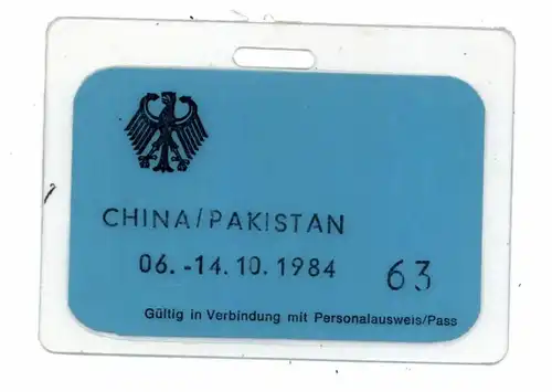 POLITIK - Delegationsausweis zur China - / Pakistan - Reise von Bundeskanzler Willy Brandt