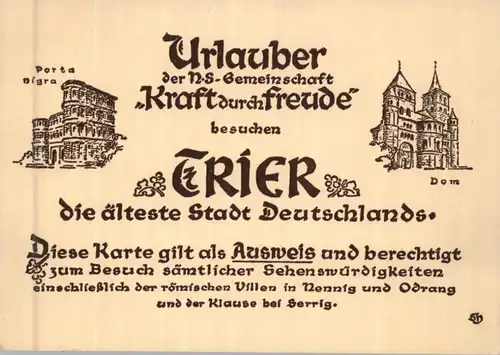 5500 TRIER, K.d.F. - Besucherausweis, keine AK-Rückseite