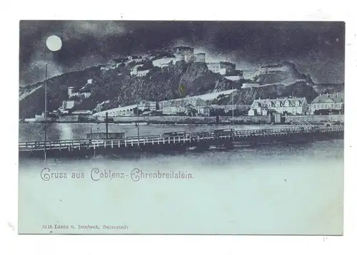 5400 KOBLENZ, Rheinbrücke, Ehrenbreitstein, Mondschein-Karte, ca. 1900