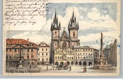 CZ 10000 PRAHA / PRAG, Grosser Ring und Theynkirche, Künstler-Karte, 1901