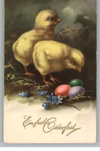 OSTERN - 2 Küken, Eier, Blumen, 1932