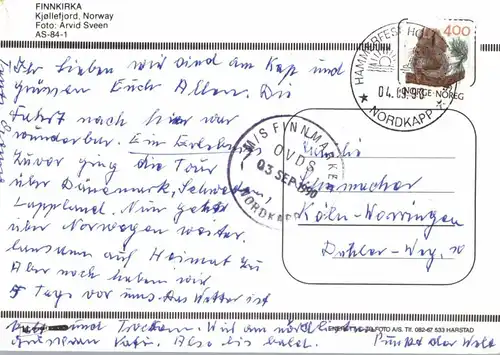 NORGE - FINNKIRKA, Stempel Hammerfest / Nordkap, Schiffspost MS FINNMARKEN