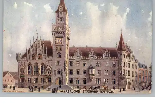 6600 SAARBRÜCKEN - ST. JOHANN, Rathaus, Künstler-Karte Charles Flower, TUCK-Oilette