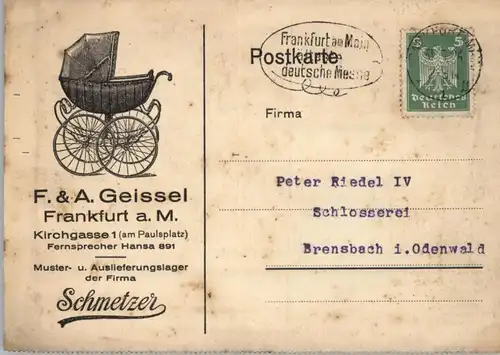 KINDERWAGEN / Landau / Pram / Cochecito / Carrozzina, Werbung für Schmetzer Kinderwagen, 1926 Geissel - Frankfurt