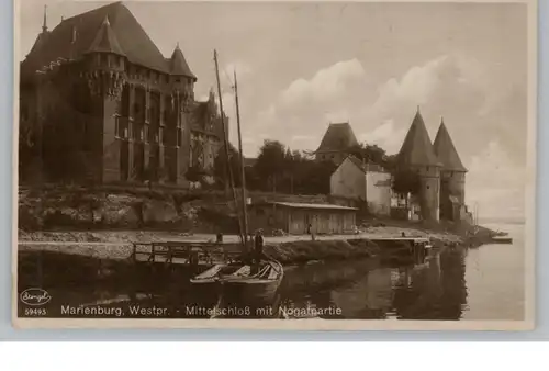 WESTPREUSSEN - MARIENBURG / MALBORK, Mittelschloß, Nogatseite mit Fischerboot, 1929