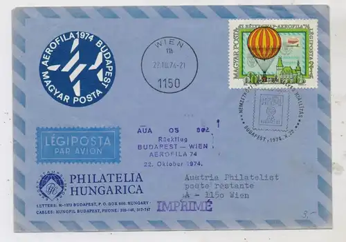 FLUGPOST - AEROPHILA 1974 Budapest, Rückflug Budapest - Wien, AUA OS 802