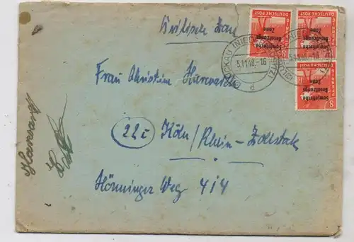 DDR / SBZ, 1948, Michel 184, 3 -fach Frankatur, kl. Einriss, Brief mit Inhalt, Luckau - Köln 5.1..48