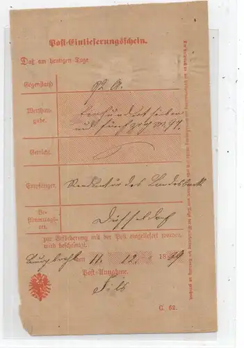 5476 NIEDERZISSEN - BURGBROHL, Postgeschichte, Einlieferungsschein 1879
