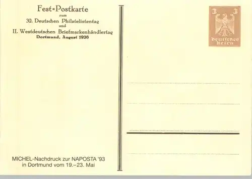 4600 DORTMUND, 32. Deutscher Philatelistentag 1926, Michel Nachdruck zur NAPOSTA 93