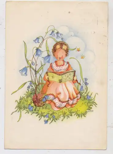 KINDER - "Singendes Mädchen mit Liederbuch, Künstler-Karte Laabs, 1950