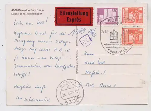 4000 DÜSSELDORF, Postgeschichte, DDR-Frankatur Eilzustellung nach Bonn, Briefmarkenausstellung 1990
