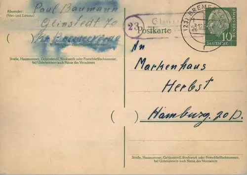2742 GNARRENBURG - GLINSTEDT, Postgeschichte, Landpoststempel 1957
