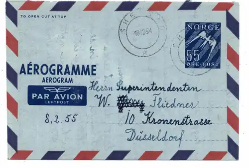 NORGE - 1954, Aurogramme nach Düsseldorf