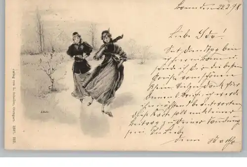 WINTERSPORT - Schlittschuhlaufen / Ice skating / Scating de glace / Schaatsen, Künstler-Karte L.Schaller, 1898