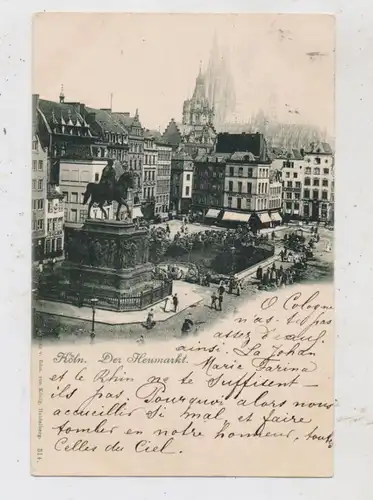 5000 KÖLN, Heumarkt, Wochenmarkt neben dem Kaiserdenkmal, animierte Szene, 1899, Verlag König-Heidelberg